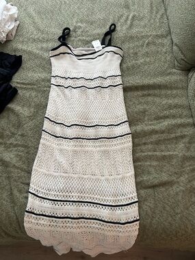 Abercrombie & Fitch Cream Crochet Midi Dress with Black Accents
